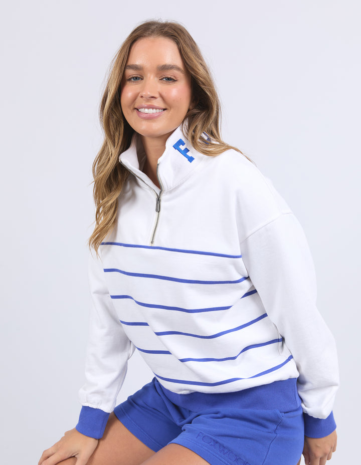 College Stripe Zip Crew - Blue