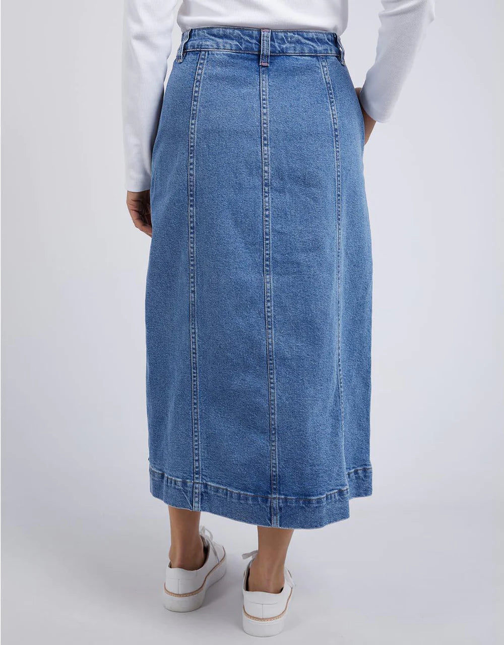 Florence Button Through Skirt Mid Blue Wash