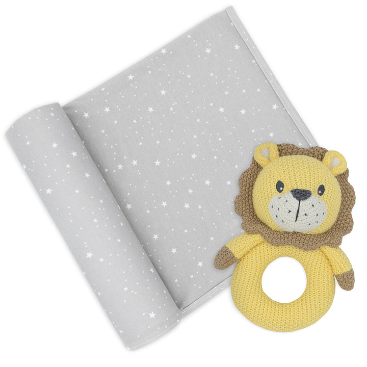 Jersey Swaddle & Rattle Gift Set - Stars/Lion