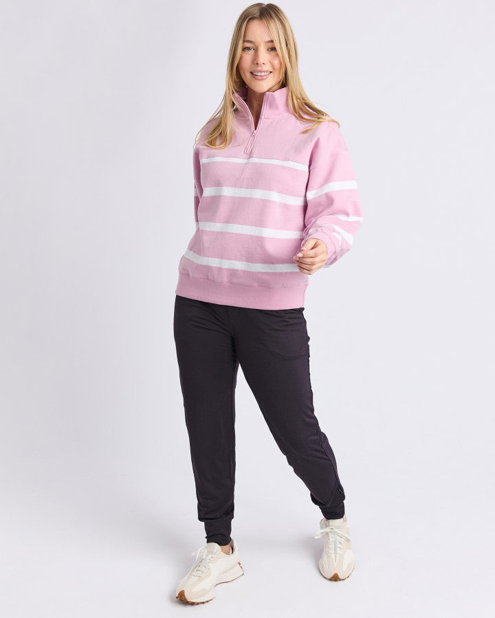 FREEDOM 1/4 ZIP CREW - Pink and White Stripe