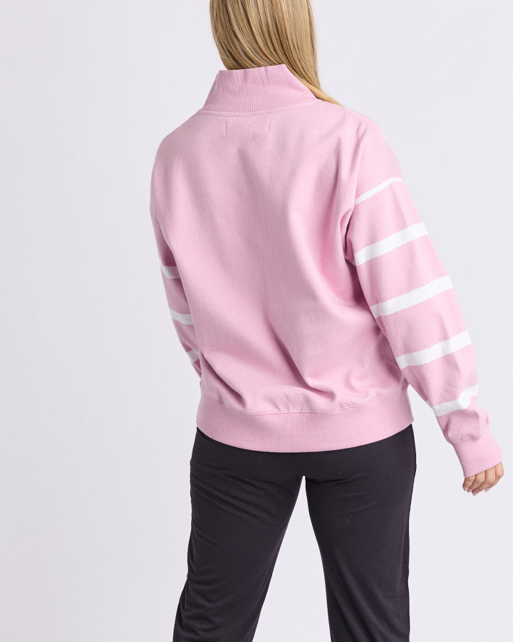 FREEDOM 1/4 ZIP CREW - Pink and White Stripe