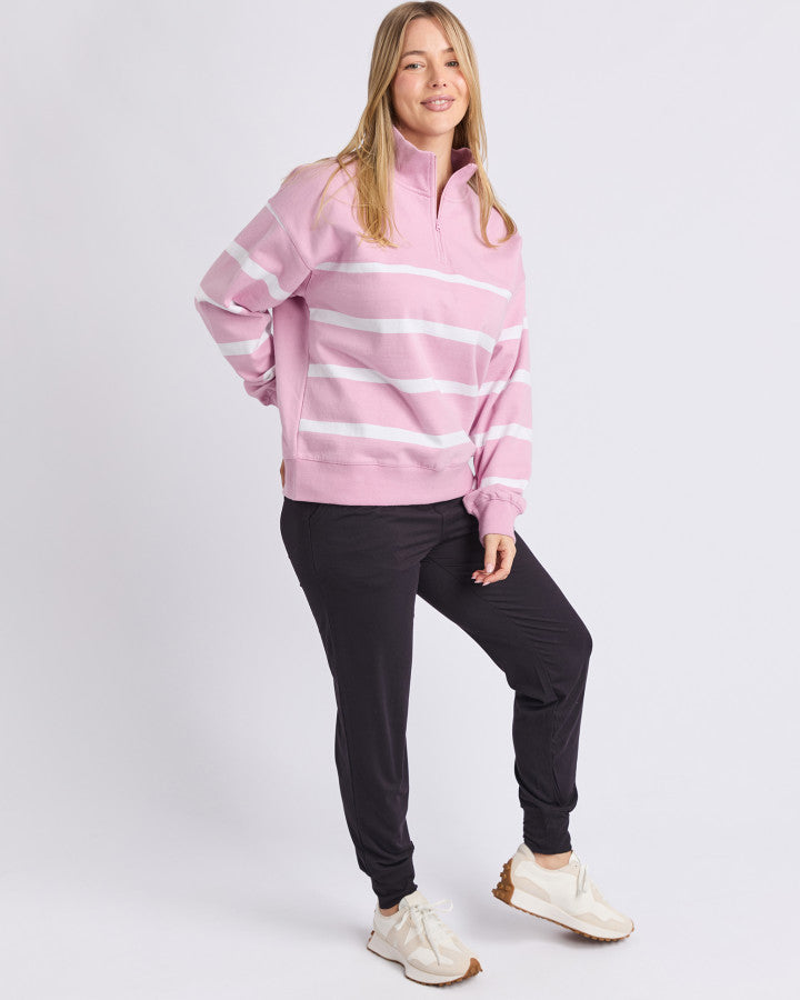 FREEDOM 1/4 ZIP CREW - Pink and White Stripe