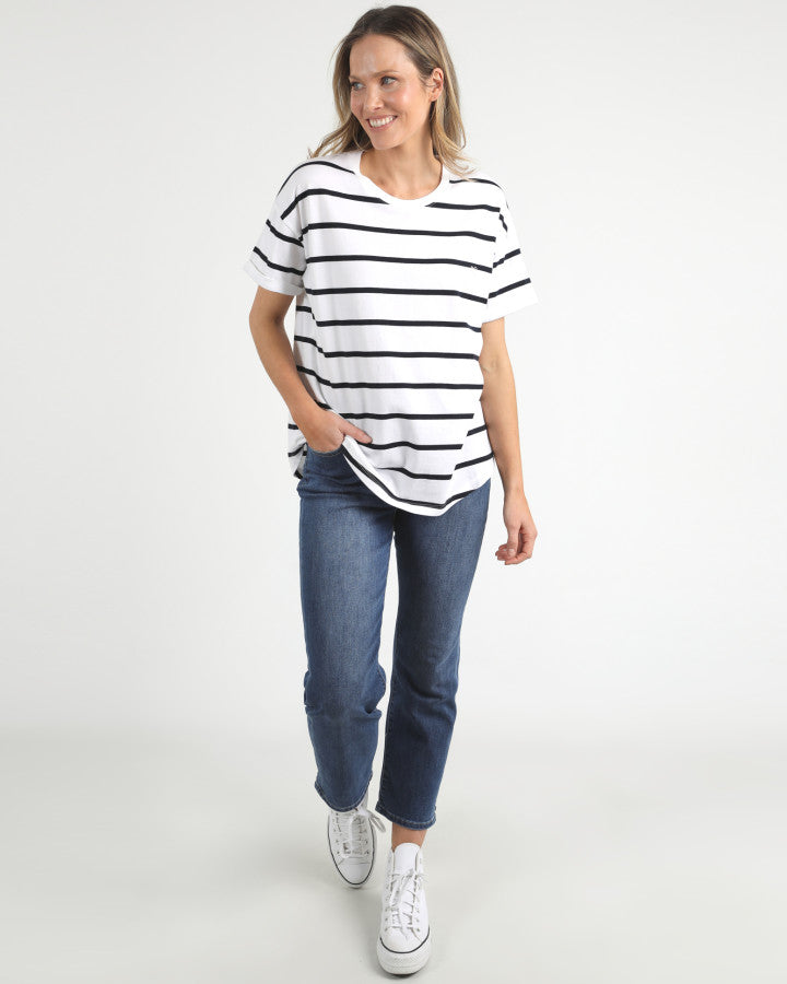 HALLI TEE - Navy and White Stripe
