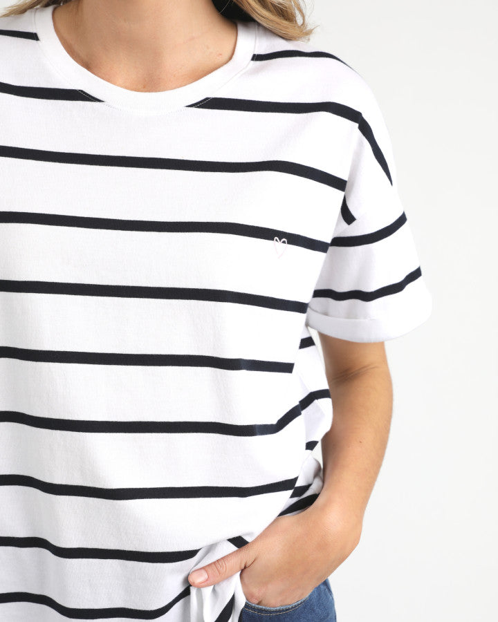 HALLI TEE - Navy and White Stripe