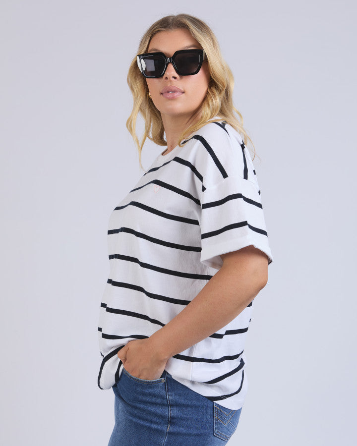 HALLI TEE - Navy and White Stripe