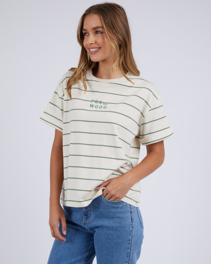 HUNTLEIGH STRIPE TEE - FERN & WHITE