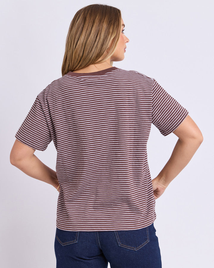HUTCH STRIPE TEE - CHOCOLATE and WHITE STRIPE