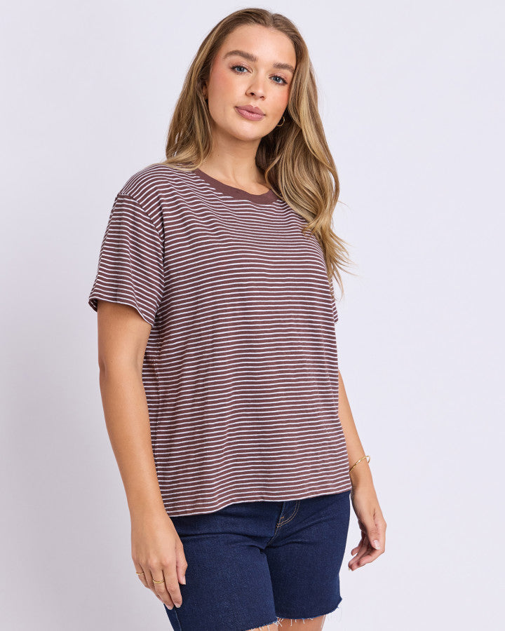 HUTCH STRIPE TEE - CHOCOLATE and WHITE STRIPE