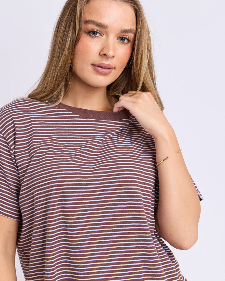 HUTCH STRIPE TEE - CHOCOLATE and WHITE STRIPE
