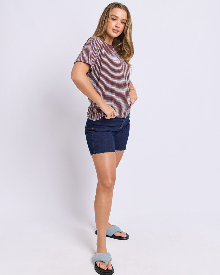 HUTCH STRIPE TEE - CHOCOLATE and WHITE STRIPE