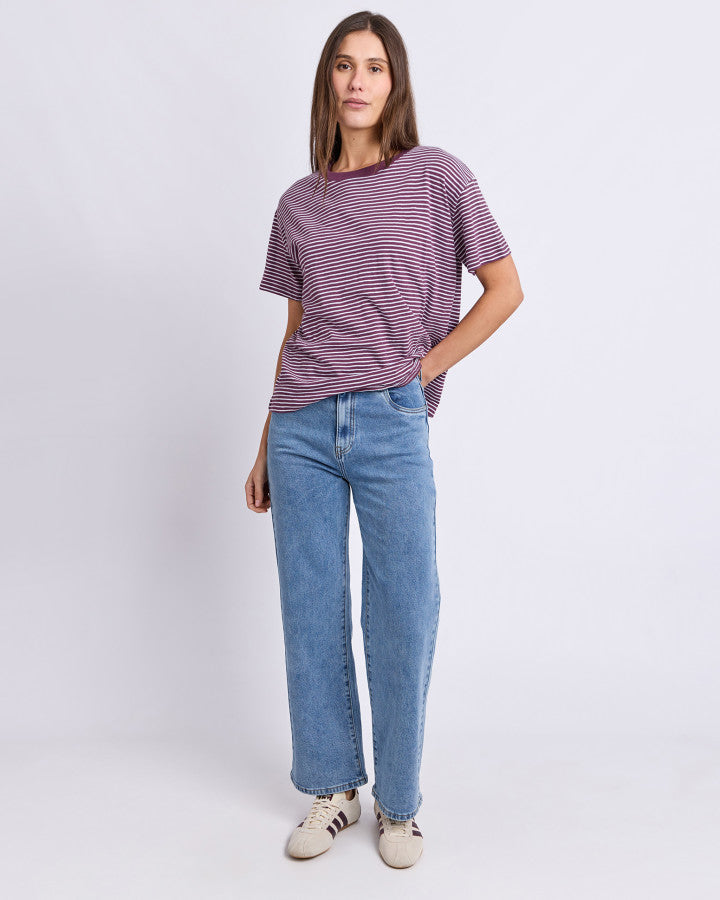 HUTCH STRIPE TEE - Plum/White Stripe