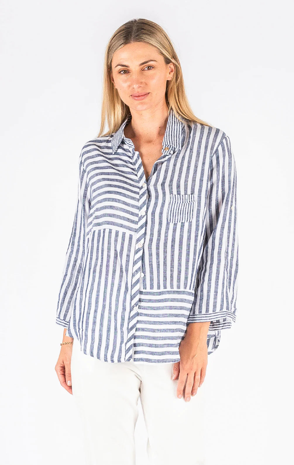 Hyatt linen stripe collar shirt