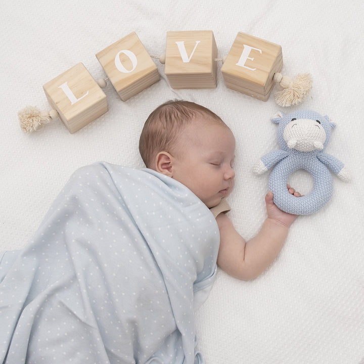 Jersey Swaddle & Rattle Gift Set - Confetti/Hippo