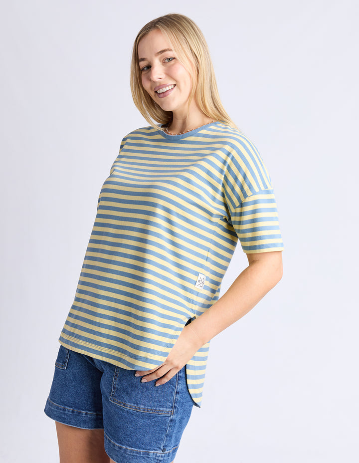 Lauren Stripe Short Sleeve Tee - BLUE SHADOW & BANANA STRIPE