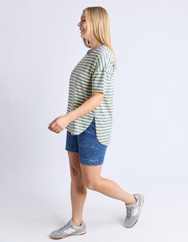 Lauren Stripe Short Sleeve Tee - BLUE SHADOW & BANANA STRIPE