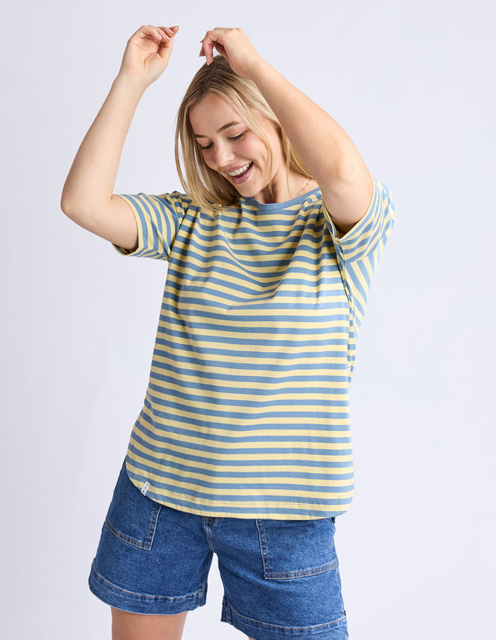 Lauren Stripe Short Sleeve Tee - BLUE SHADOW & BANANA STRIPE