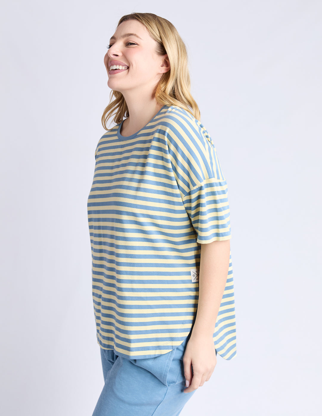Lauren Stripe Short Sleeve Tee - BLUE SHADOW & BANANA STRIPE