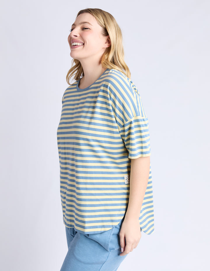 Lauren Stripe Short Sleeve Tee - BLUE SHADOW & BANANA STRIPE
