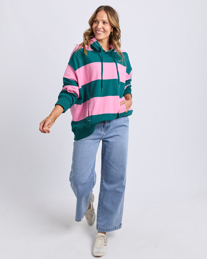Liberty Block Hoodie Pink & Green Stripe