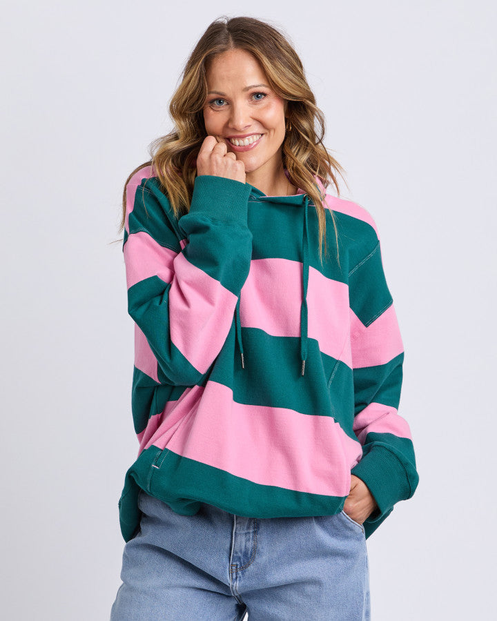 Liberty Block Hoodie Pink & Green Stripe