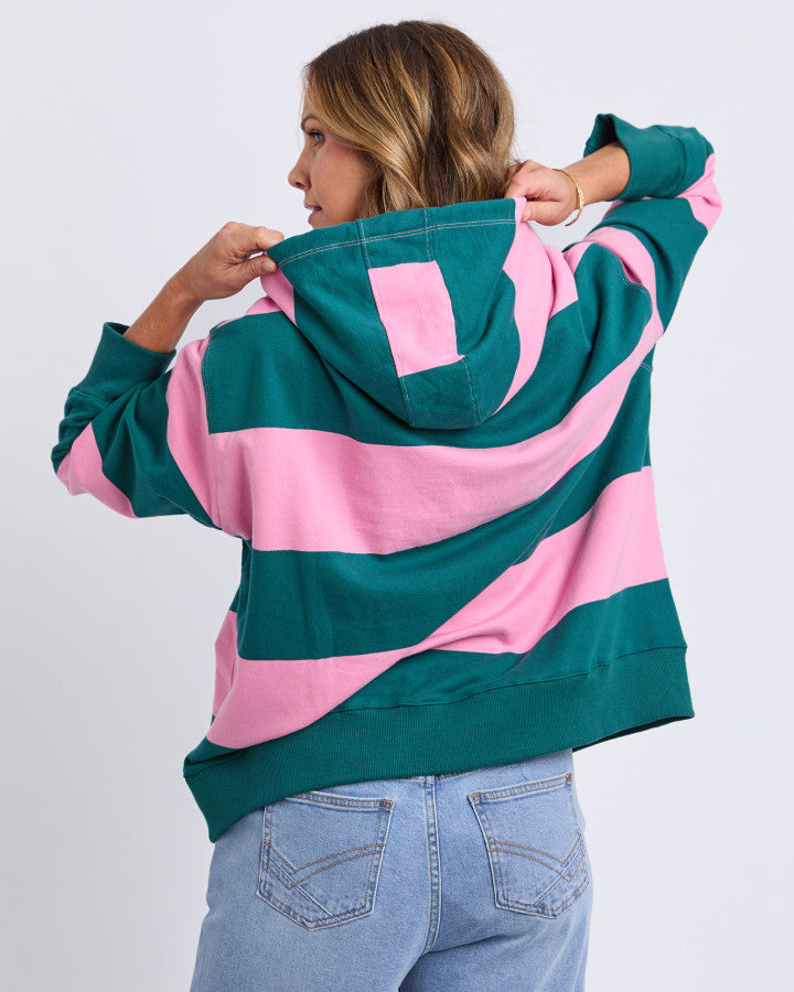 Liberty Block Hoodie Pink & Green Stripe