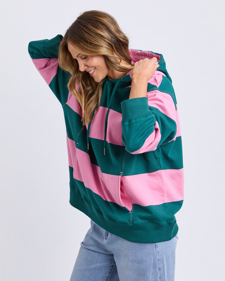 Liberty Block Hoodie Pink & Green Stripe