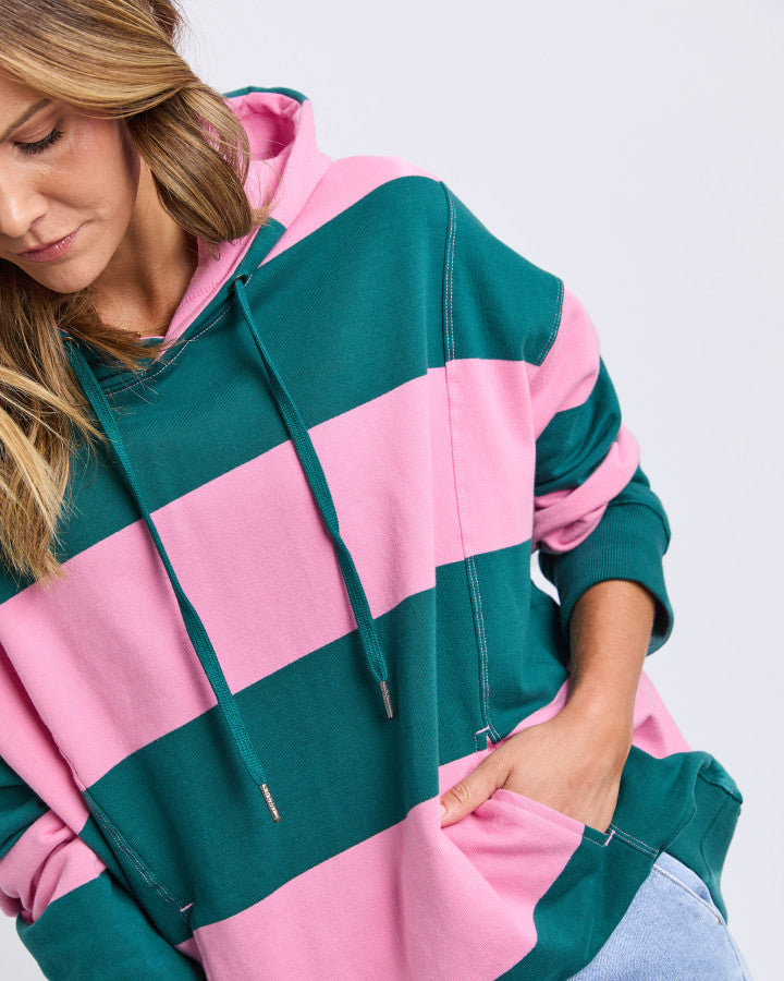 Liberty Block Hoodie Pink & Green Stripe