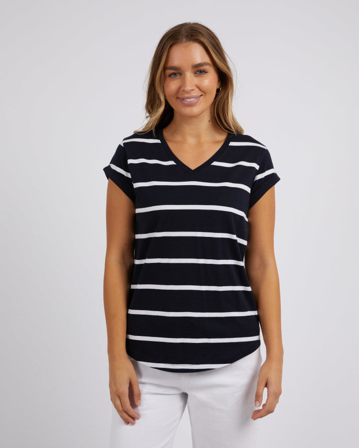 Manly Stripe Vee Tee - Navy & White