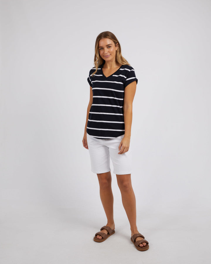 Manly Stripe Vee Tee - Navy & White