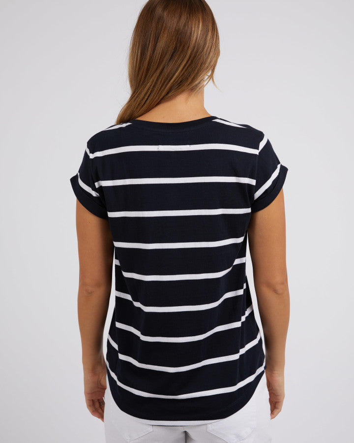 Manly Stripe Vee Tee - Navy & White