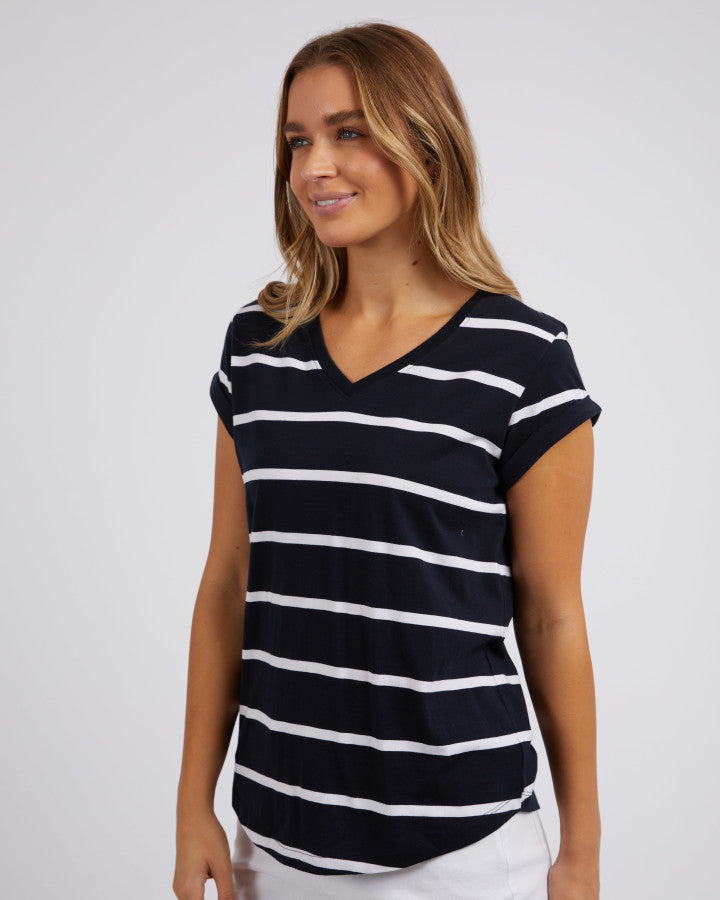 Manly Stripe Vee Tee - Navy & White