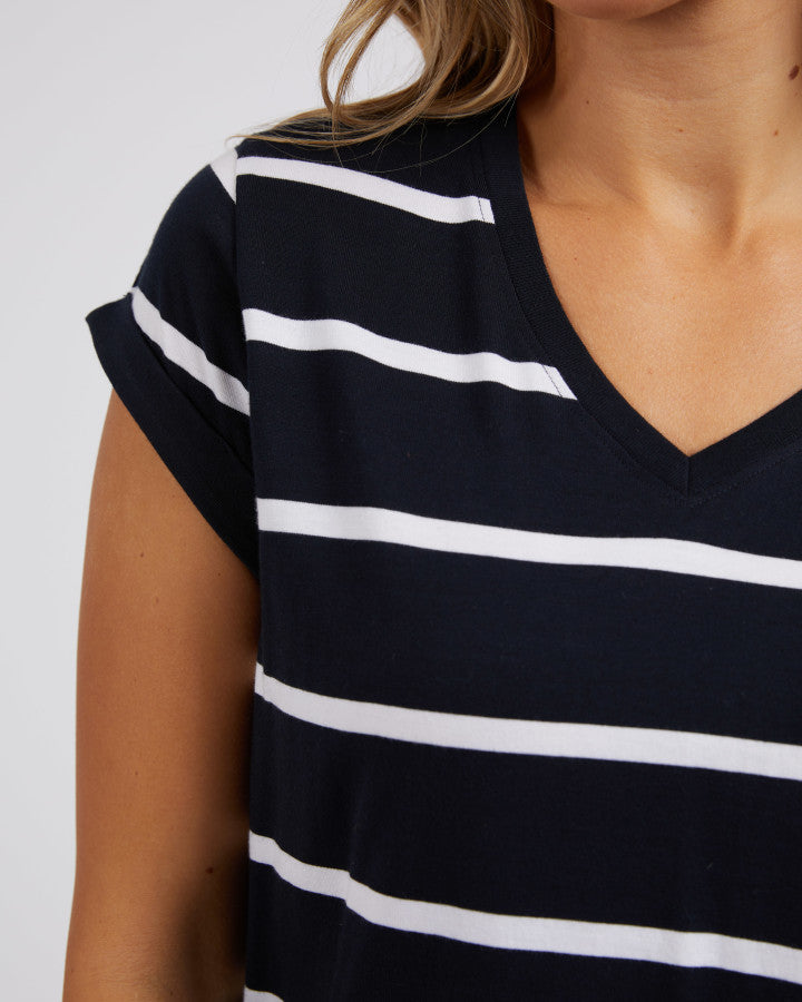 Manly Stripe Vee Tee - Navy & White