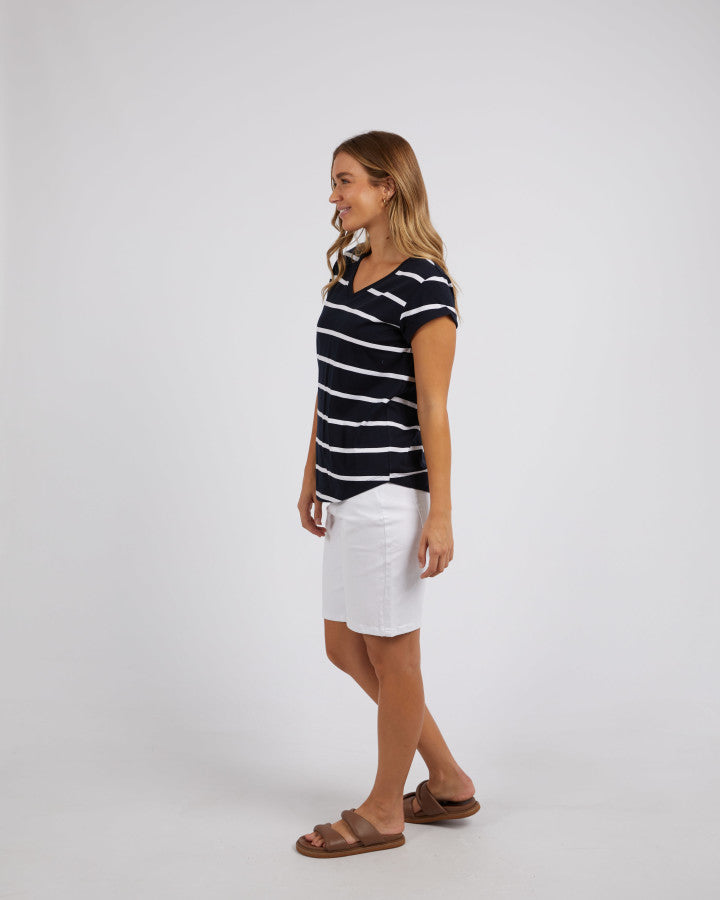 Manly Stripe Vee Tee - Navy & White