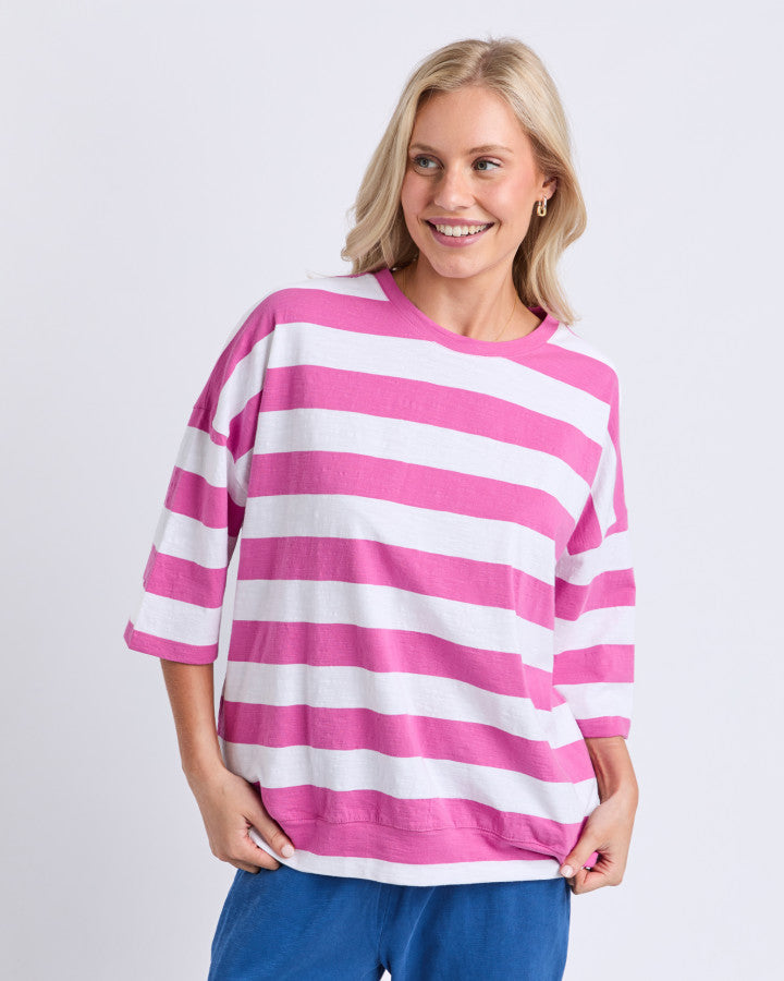 MAZIE BLOCK STRIPE SWEAT - MAGENTA/WHITE STRIPE