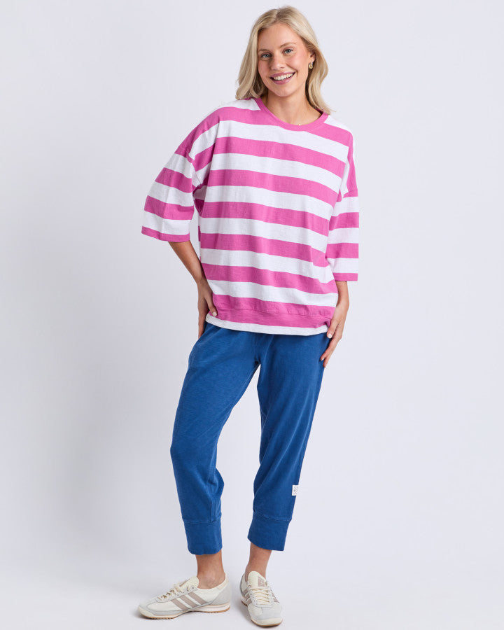 MAZIE BLOCK STRIPE SWEAT - MAGENTA/WHITE STRIPE