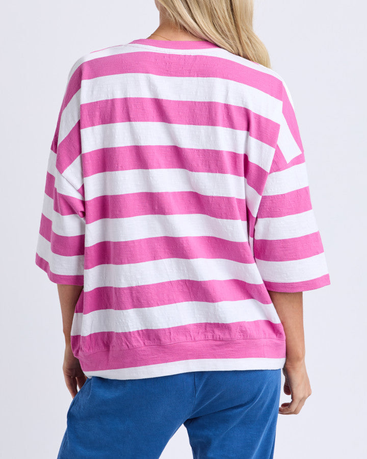 MAZIE BLOCK STRIPE SWEAT - MAGENTA/WHITE STRIPE