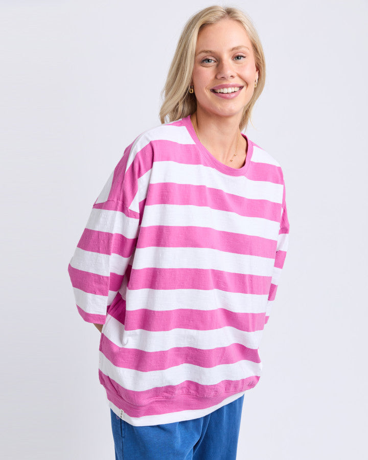 MAZIE BLOCK STRIPE SWEAT - MAGENTA/WHITE STRIPE