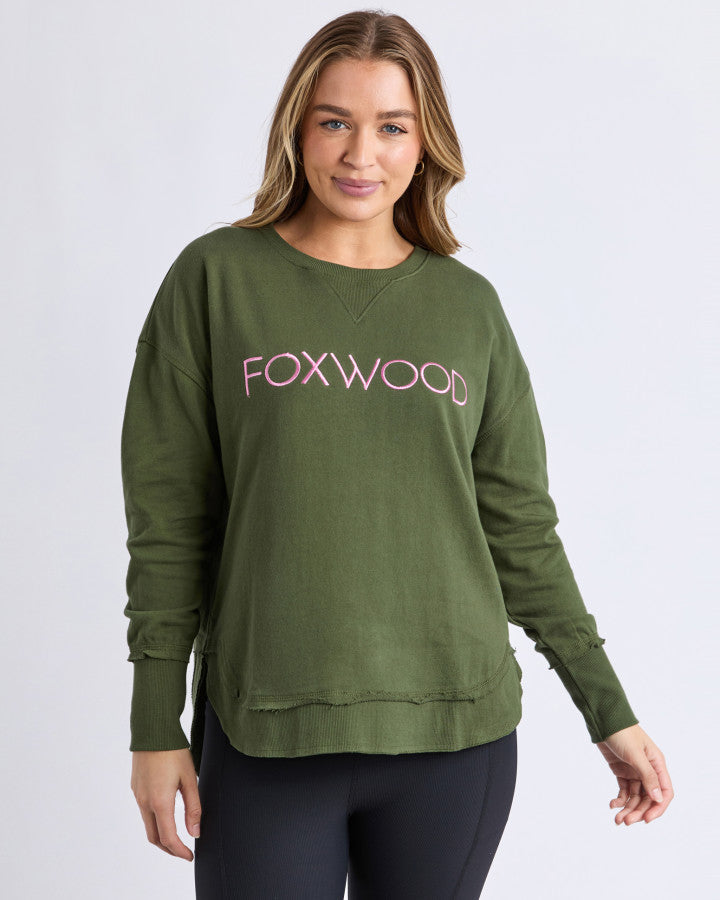 Simplified Metallic Crew - Olive With Pink