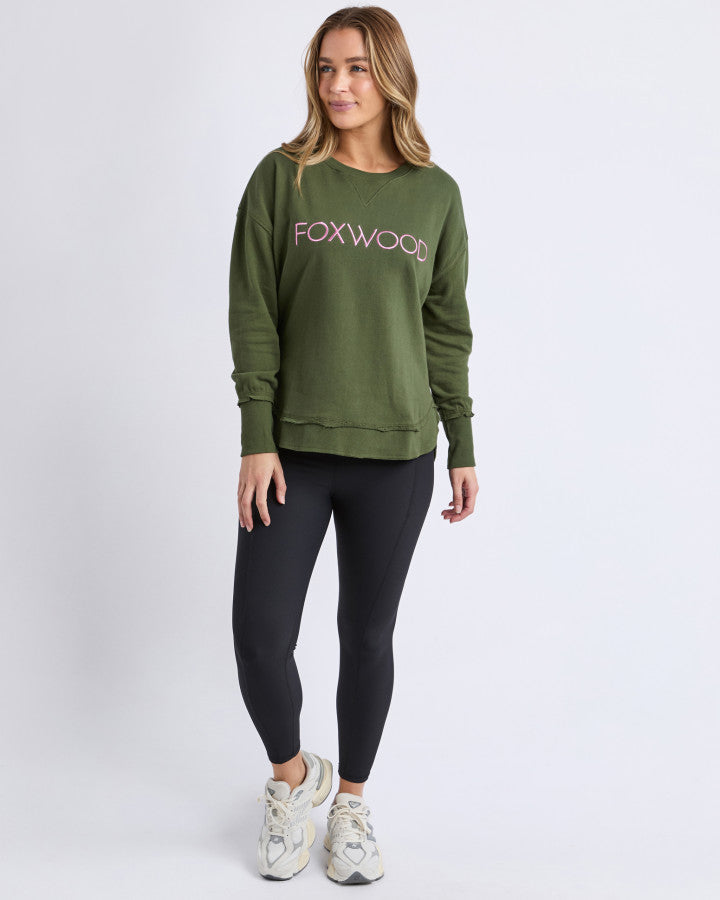 Simplified Metallic Crew - Olive With Pink