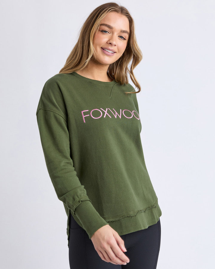 Simplified Metallic Crew - Olive With Pink
