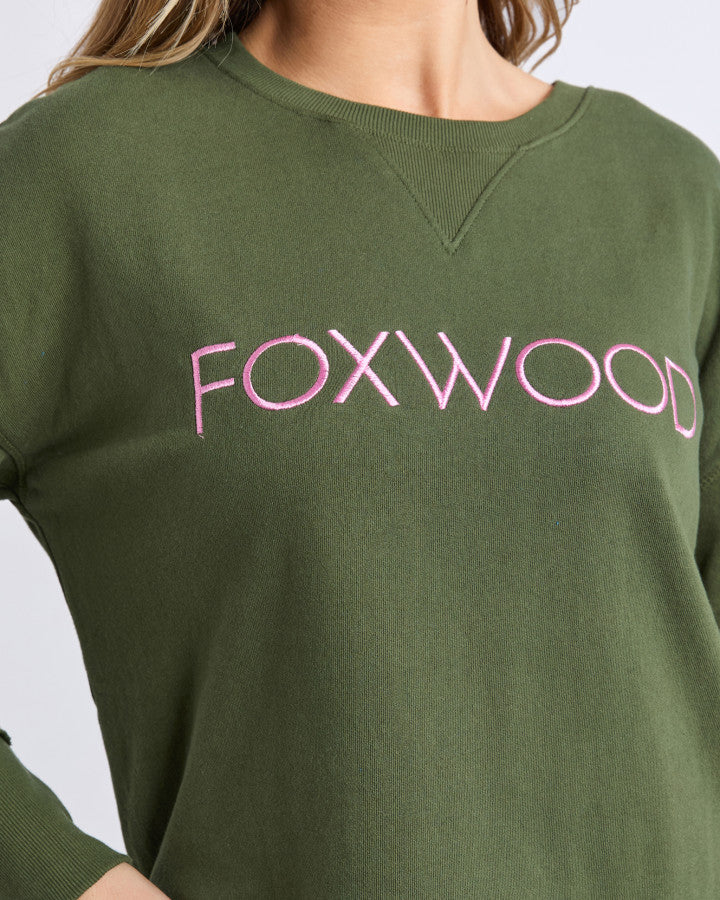 Simplified Metallic Crew - Olive With Pink