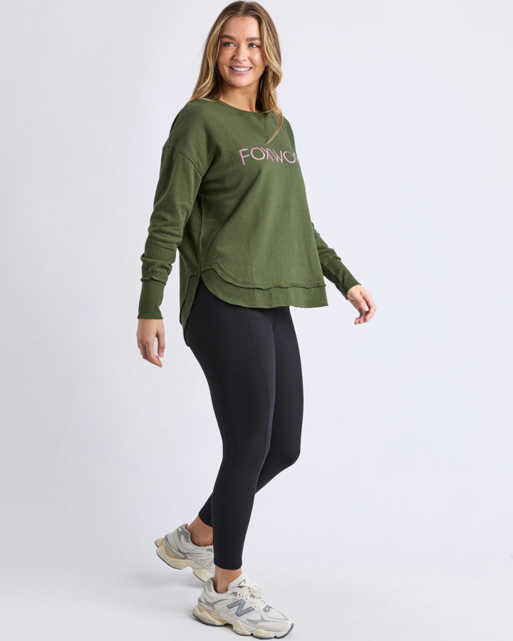 Simplified Metallic Crew - Olive With Pink