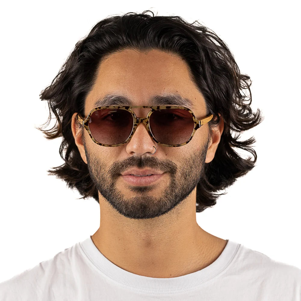 BILLY OPAL TORT - Opal Tort Sunglasses with Brown Gradient Lens and White Maple Wooden Arms