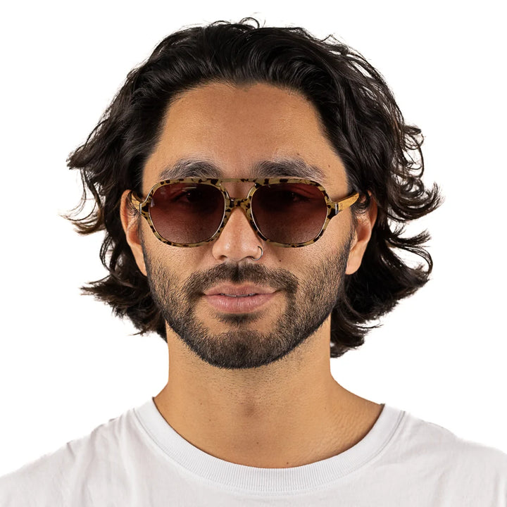 BILLY OPAL TORT - Opal Tort Sunglasses with Brown Gradient Lens and White Maple Wooden Arms