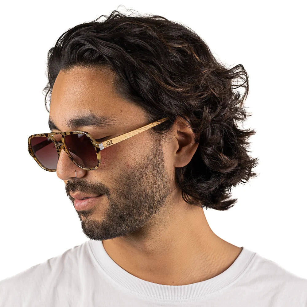 BILLY OPAL TORT - Opal Tort Sunglasses with Brown Gradient Lens and White Maple Wooden Arms