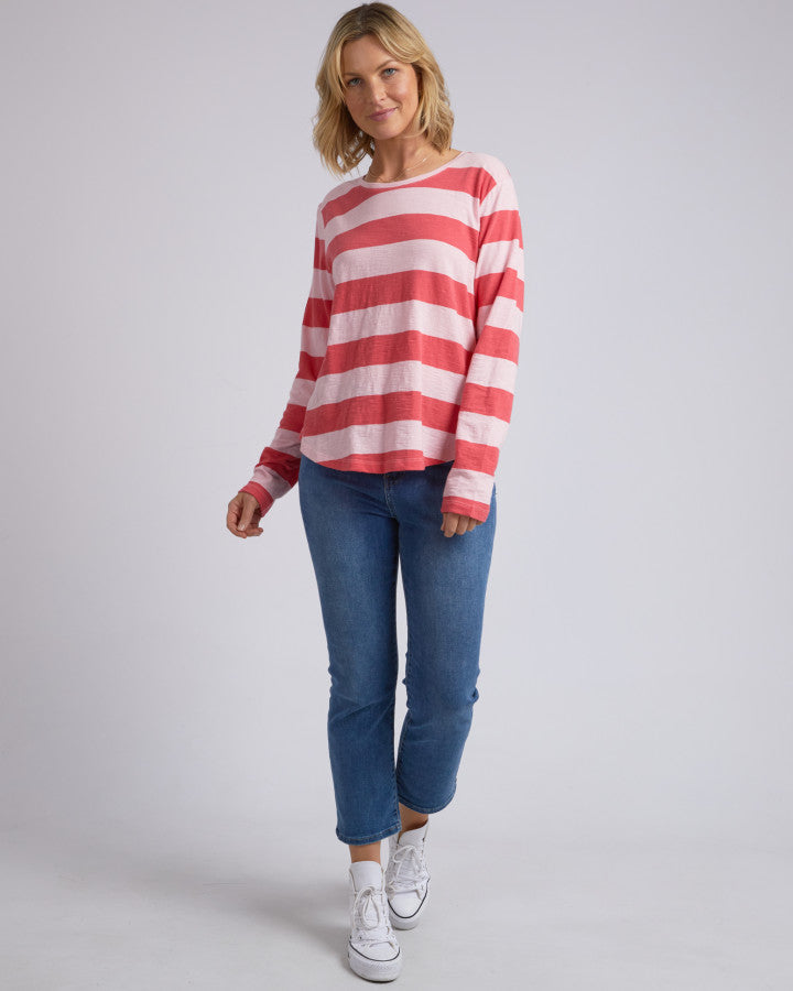 Fundamental Spritz Stripe Long Sleeve Tee - Coral Pink