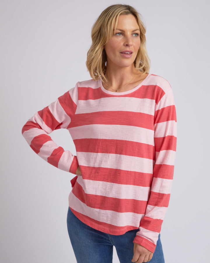 Fundamental Spritz Stripe Long Sleeve Tee - Coral Pink