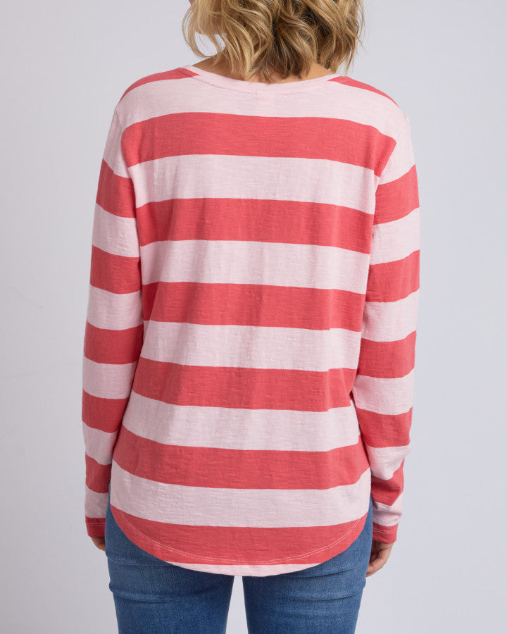 Fundamental Spritz Stripe Long Sleeve Tee - Coral Pink