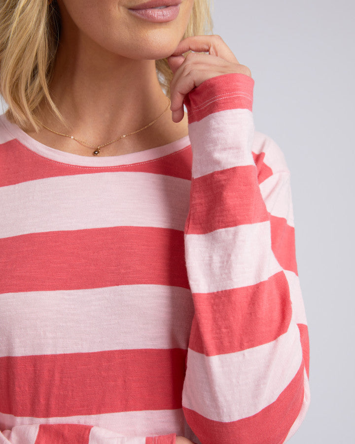 Fundamental Spritz Stripe Long Sleeve Tee - Coral Pink