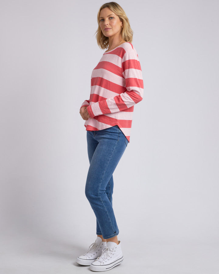 Fundamental Spritz Stripe Long Sleeve Tee - Coral Pink